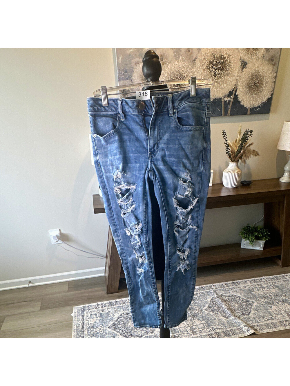 American Eagle Outfitters Super Stretch Distressed Blue Ankle Jegging Jeans 6